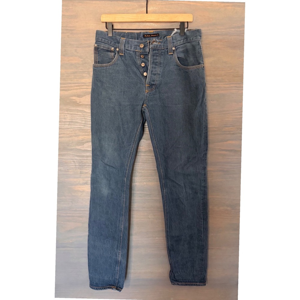 Nudie Jeans Co Mens Straight Leg Denim Blue Button Fly Size 30x34